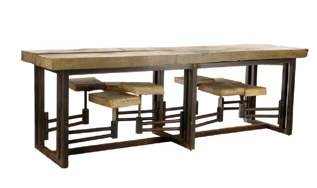Industrial Iron & Wood Table w/Swing-Out Stools (1 of 1)