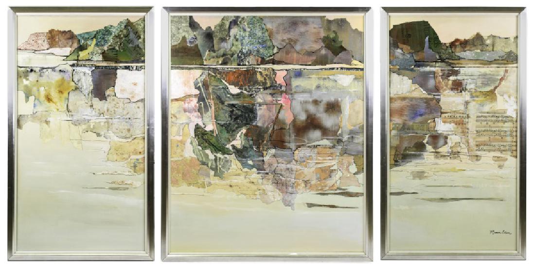 Large Abstract Collage Triptych Landscape, Signed (1 of 11)