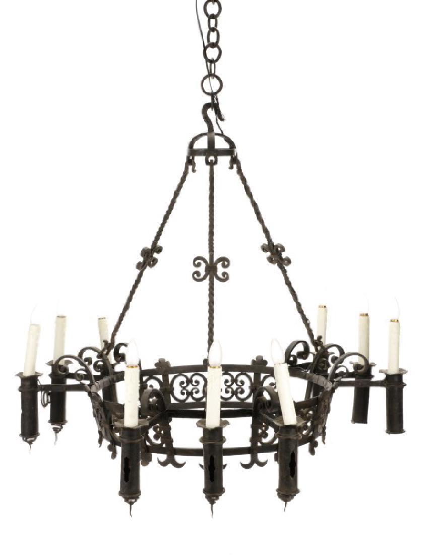 Large French Gothic Style Iron 9-Light Chandelier (1 of 8)