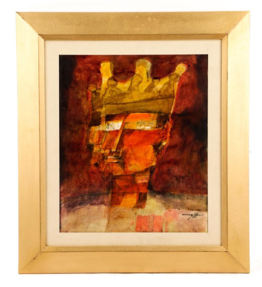 Silvio Gayton, "Crowned King"-1970, Mixed Media: Silvio Gayton (Cuban / American, b. 1938), "Untitled (Crowned King)"-1970, mixed media including watercolor on paper, signed and dated to lower right "Gayton 70", with various inscriptions to verso in