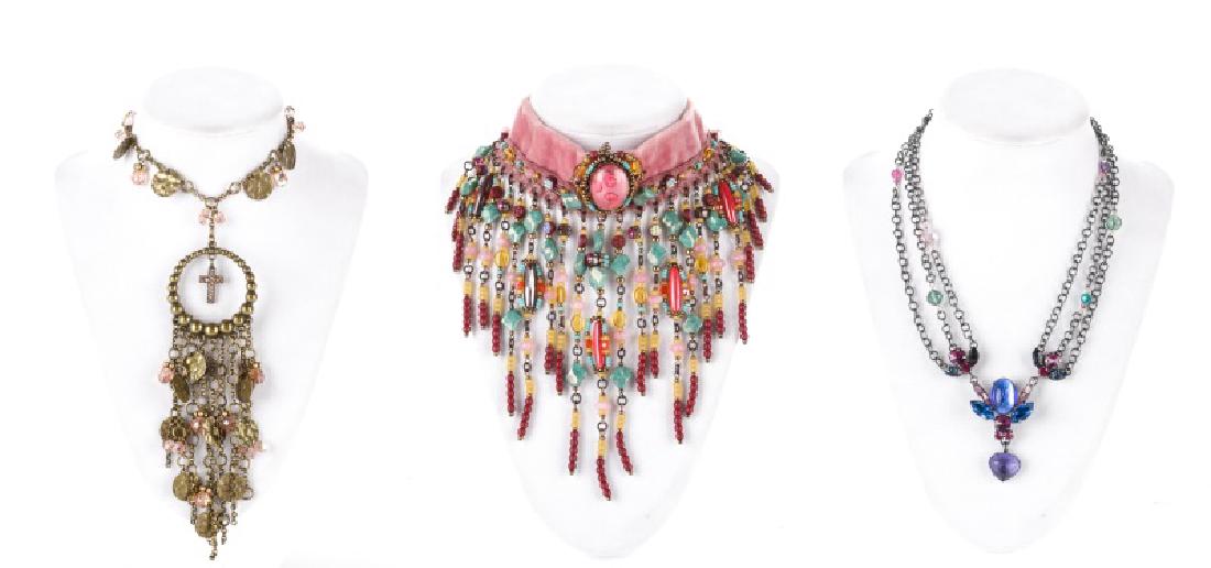 Three Necklaces by Philippe Ferrandis & Babylone: Philippe Ferrandis (French, founded 1986) and Babylone (French, founded 1986). Three necklaces, including one multi-chain with green, pink, and purple faceted beads and a central blue, pink, and purpl