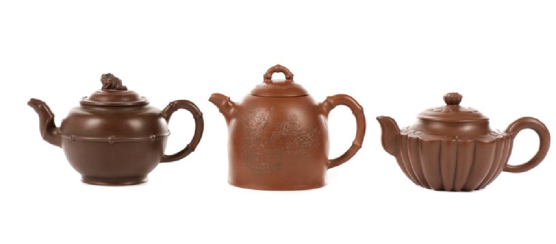Three Yixing Zisha Teapots, Two Red and One Brown (1 of 10)