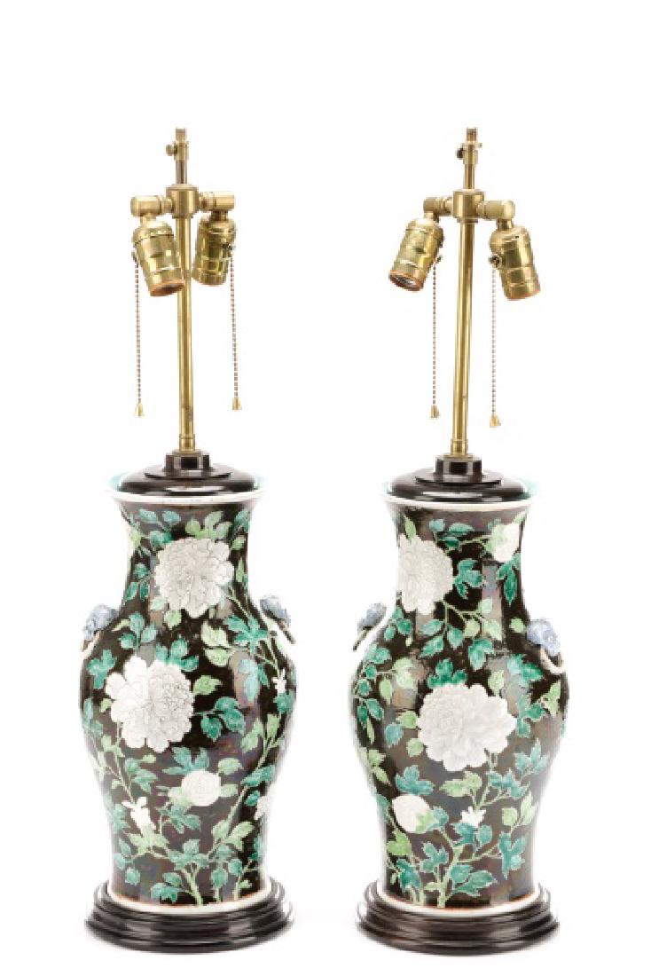 Pair of Chinese Famille Noir Converted Table Lamps (1 of 1)