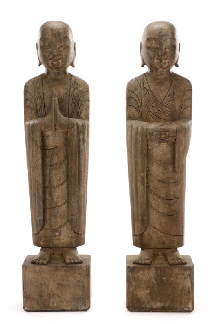 Pair of Large Carved Stone Standing Lohan Figures (1 of 10)