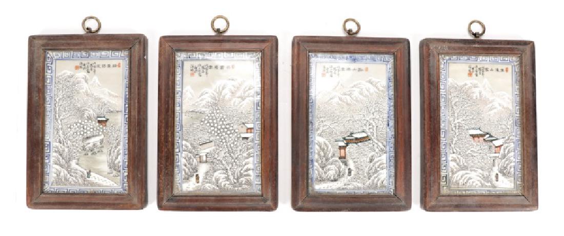 Series of 4 Chinese Framed Winter Scene Plaques (1 of 1)