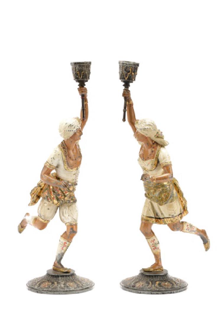 Pair, Orientalist Polychrome Spelter Candlesticks (1 of 1)