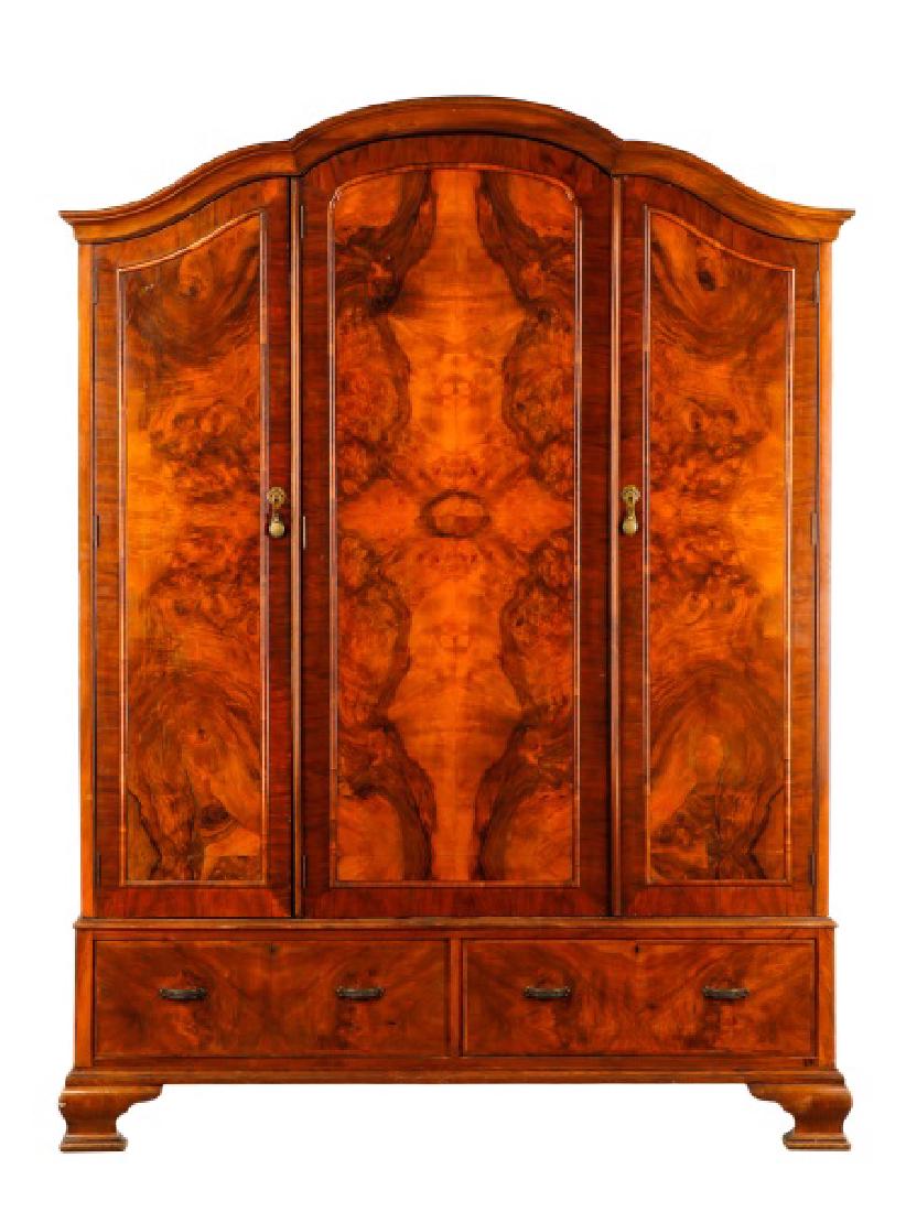 English Triple Door Burl Walnut Wardrobe (1 of 10)