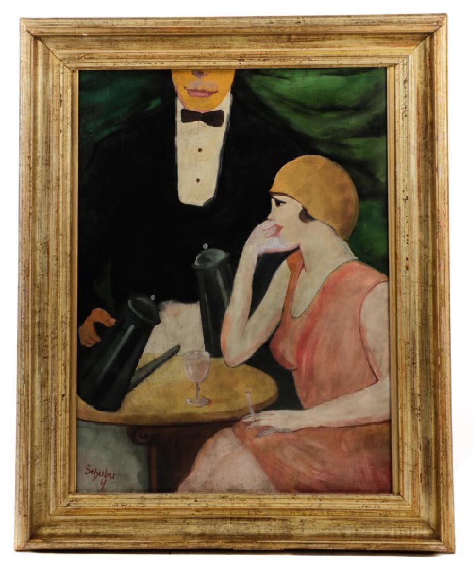 Circle of Hugo Scheiber "At the Cafe", O/B Signed (1 of 8)