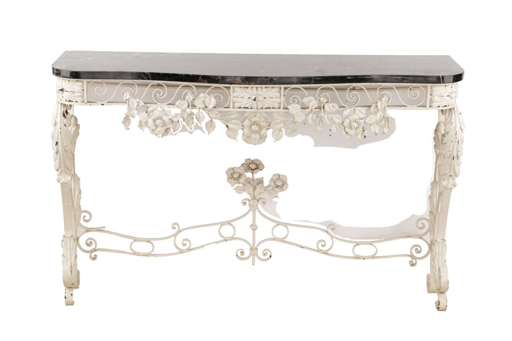 Floral Motif Wrought Iron Console w/ Marble Top (1 of 7)
