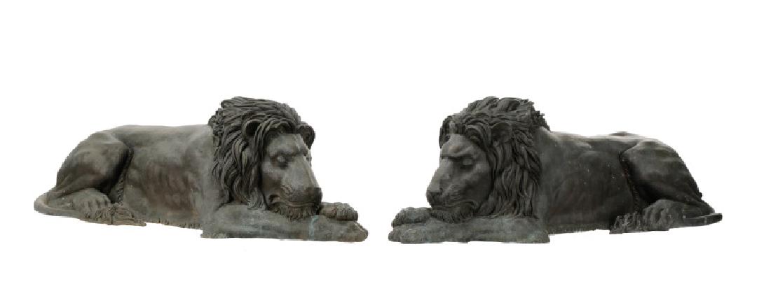 Pair of Bronze Recumbent Garden or Entry Lions (1 of 8)