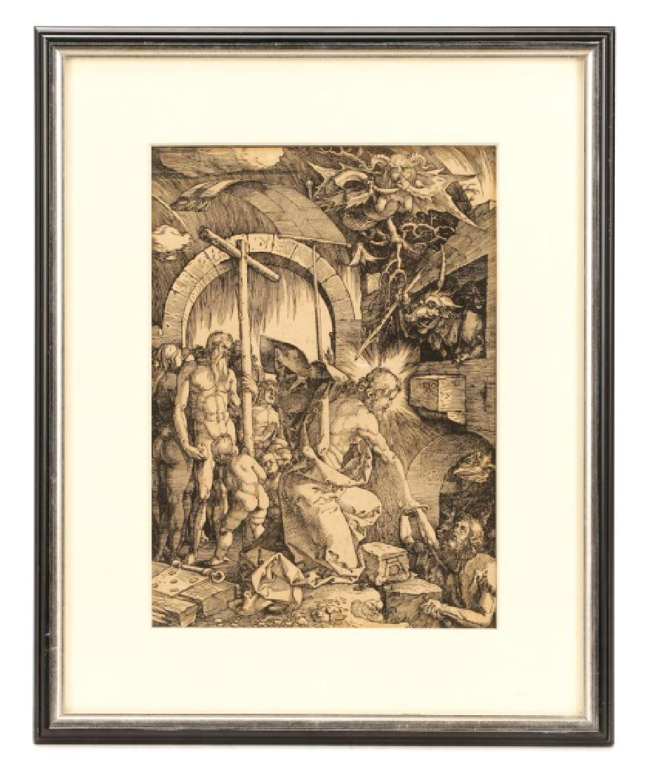 Albrecht Durer 1510 Woodcut, "Christ in Limbo": Albrecht Durer (Dutch, 1471-1528). "Christ in Limbo" - 1510, from "The Large Passion", woodcut on paper, monogrammed within matrix lower right "AD", dated within matrix near center "1510". A good impr