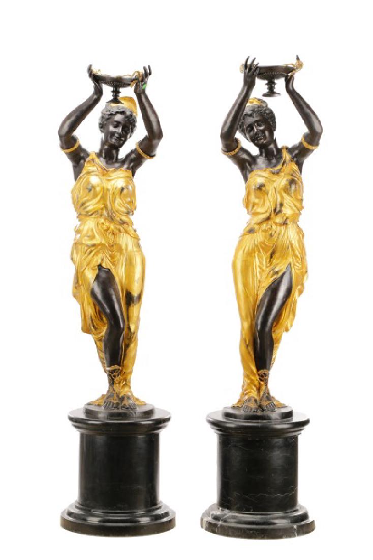 Pair, Cast Bronze Blackamoors on Marble Bases (1 of 10)