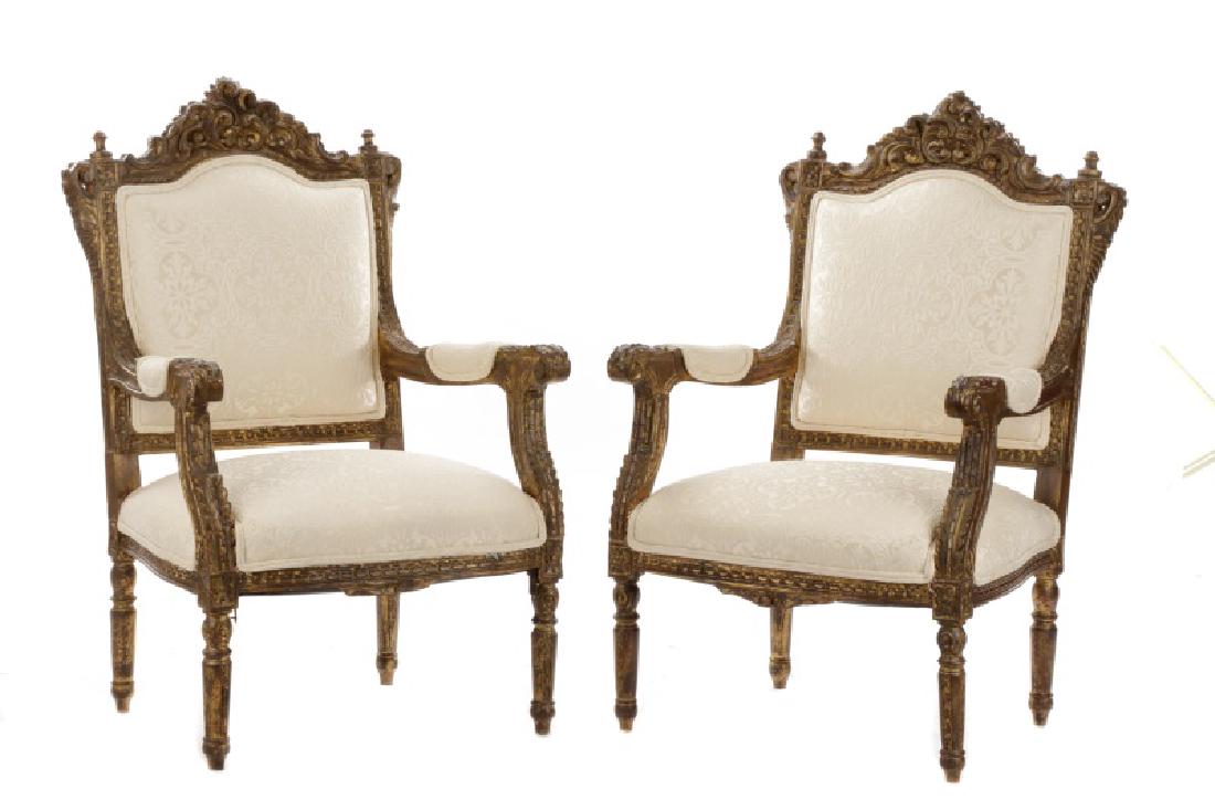 Pair of Baroque Style Giltwood Armchairs (1 of 9)
