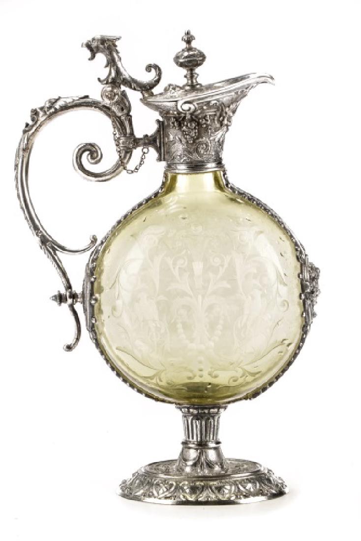 Renaissance Style Silverplate & Glass Cellini Jug (1 of 10)