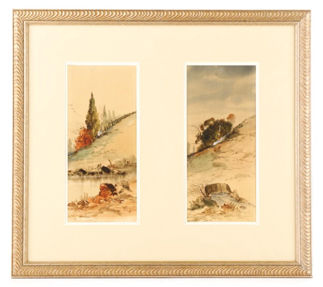 C.P. Gruppe, "Hillside Diptych", Watercolor Signed (1 of 10)