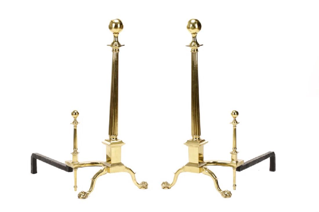 Neoclassical Style Gilt Metal Claw Foot  Andirons (1 of 6)