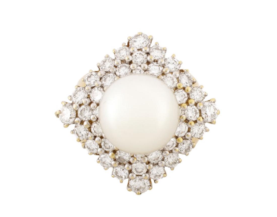 Ladies 18k Two Tone Gold, Pearl, and Diamond Ring (1 of 6)