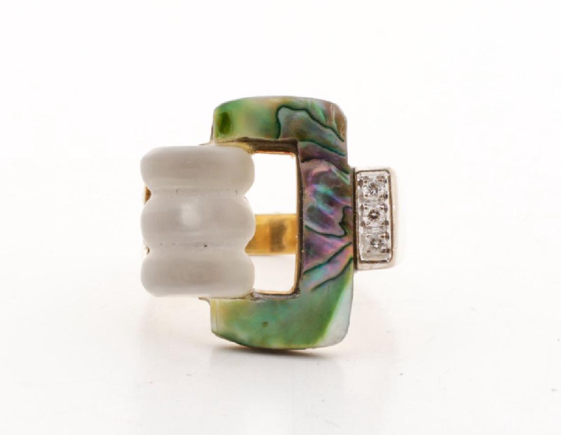 14k Yellow Gold, MOP, & Quartz Abstract Ring (1 of 5)