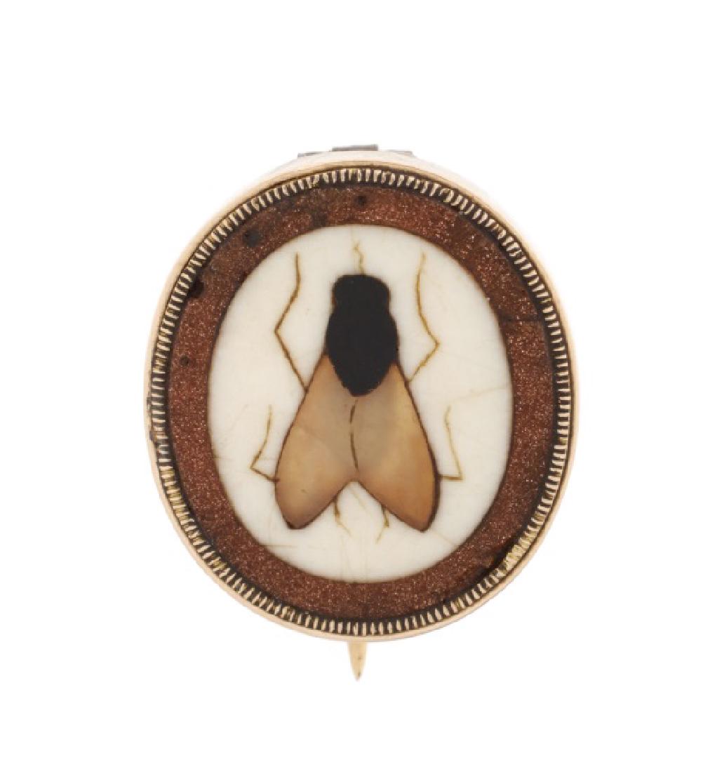 Victorian 10k Gold & Pietra Dura Fly Brooch or Pin (1 of 3)