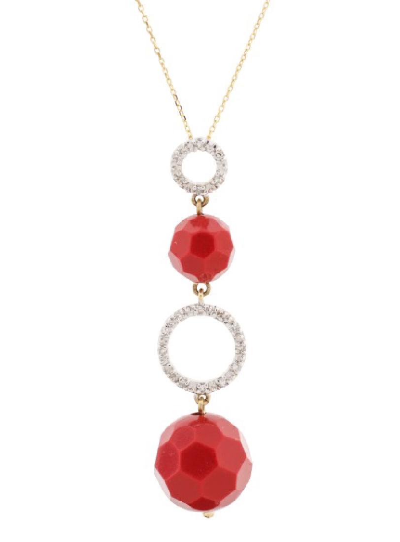 14k Gold, Diamond, & Coral Dangle Pendant (1 of 4)