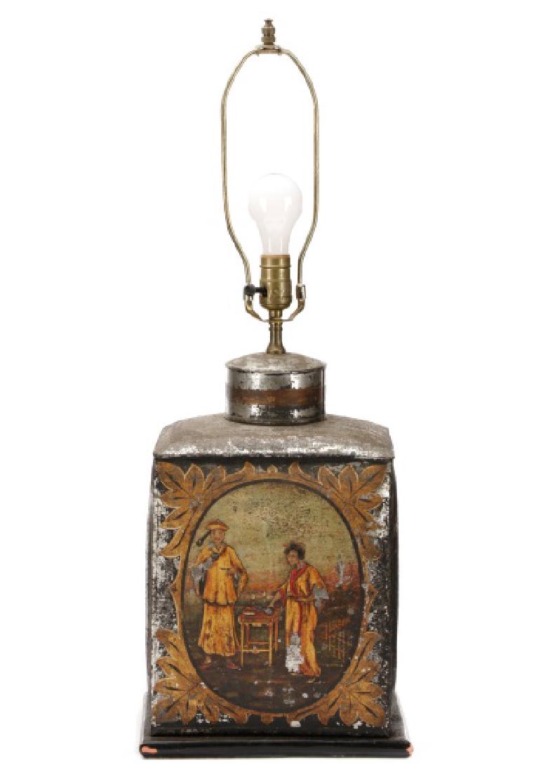 English Hand Painted Tole Tea Canister Lamp (1 of 7)