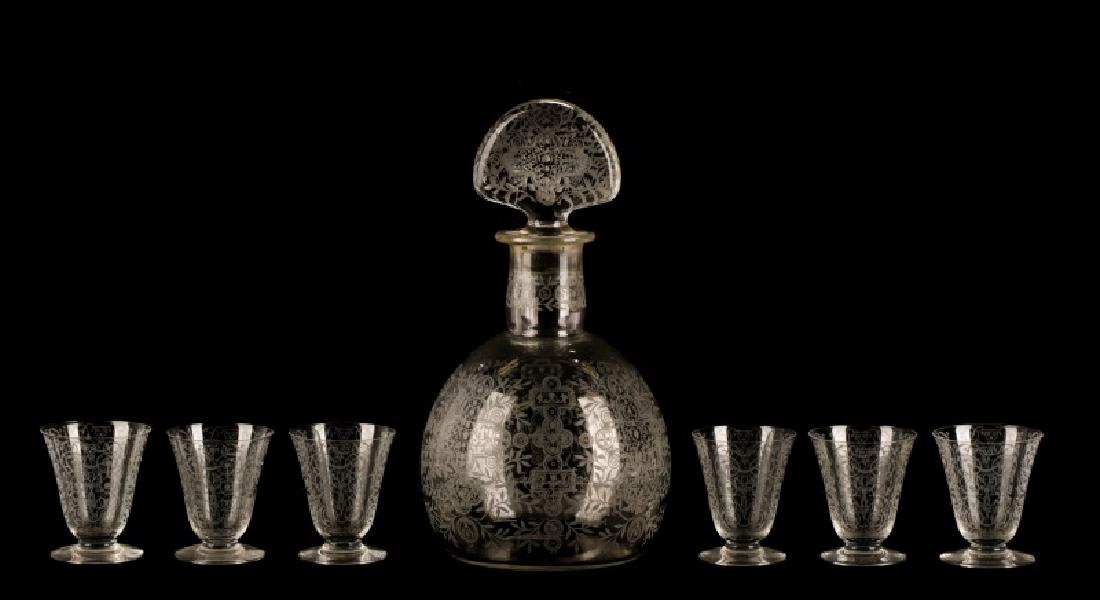 Baccarat "Marillon" Etched Decanter w/ 6 Cordials (1 of 6)