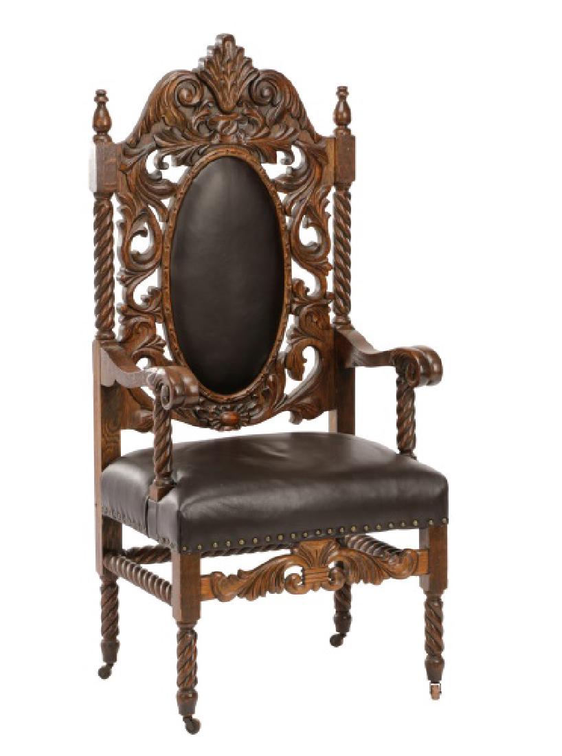 Carved Oak Renaissance Revival Arm Chair (1 of 7)