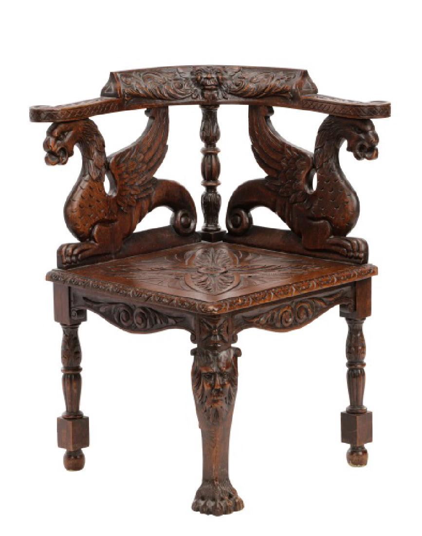 Oak Renaissance Revival Corner Chair (1 of 8)