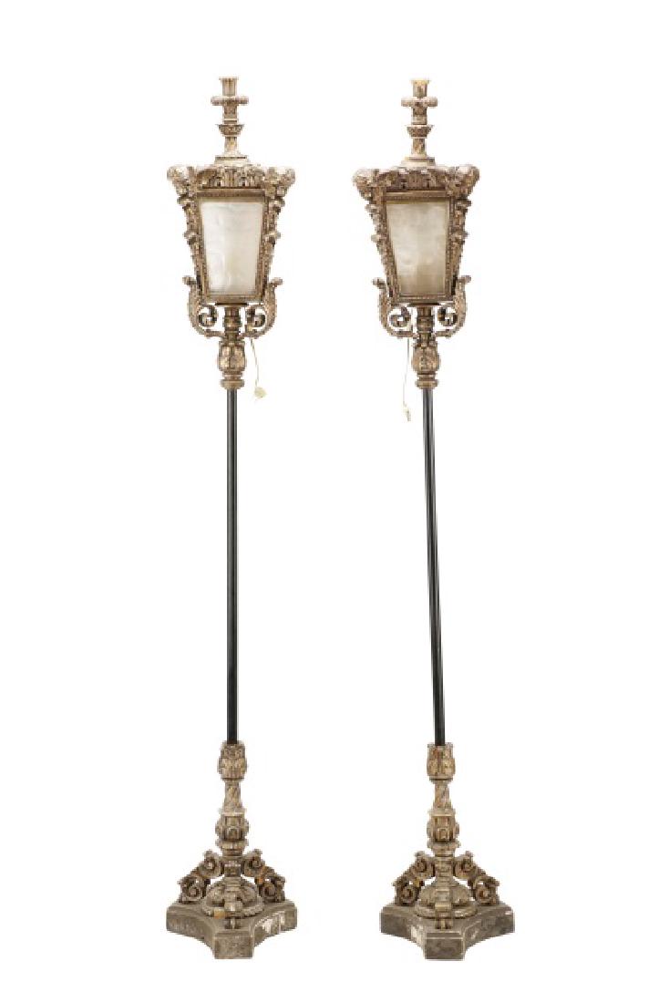 Pair, Cherubic Giltwood Torchiere Floor Lamps (1 of 9)