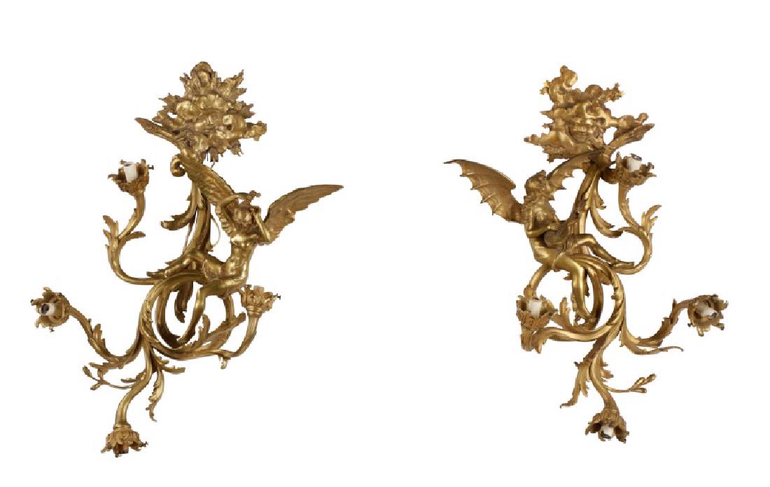 Pair, Art Nouveau Figural Day & Night Sconces (1 of 7)