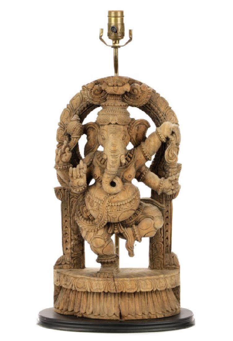 Indian Carved Wood Ganesha Table Lamp (1 of 5)