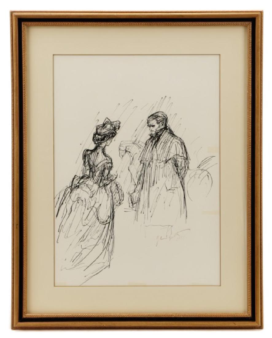 John Groth "Gone with the Wind III"-1966, Ink: John Groth (American, 1908-1988), "Gone with the Wind III"-1966, ink on paper, pencil signed and dated to lower right "John Groth 1966". Preparatory sketch depicting a male figure (Rhett Butler played