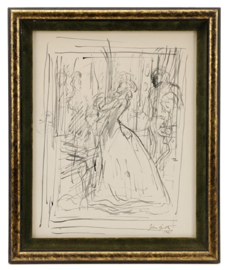 John Groth "Gone with the Wind II"-1967, Ink: John Groth (American, 1908-1988), "Gone with the Wind II"-1967, ink on paper, pencil signed and dated to lower right "John Groth 1967". Preparatory illustration or sketch or drawing depicting a woman