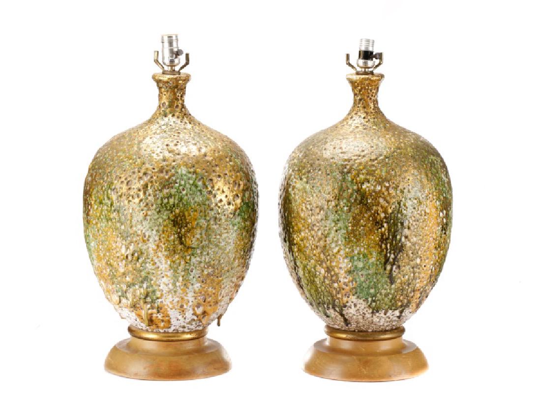 Pair of Brutalist Style "Fat Lava" Pottery Lamps (1 of 10)