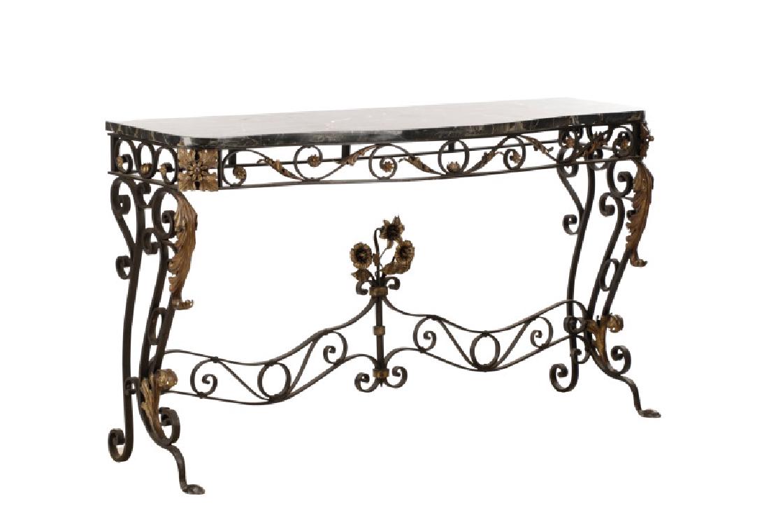 Wrought Iron & Marble Openwork Console Table (1 of 10)