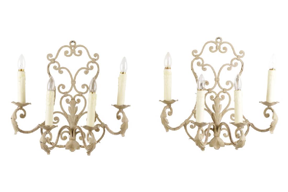 Pair Continental Neoclassical Wrought Iron Sconces (1 of 6)