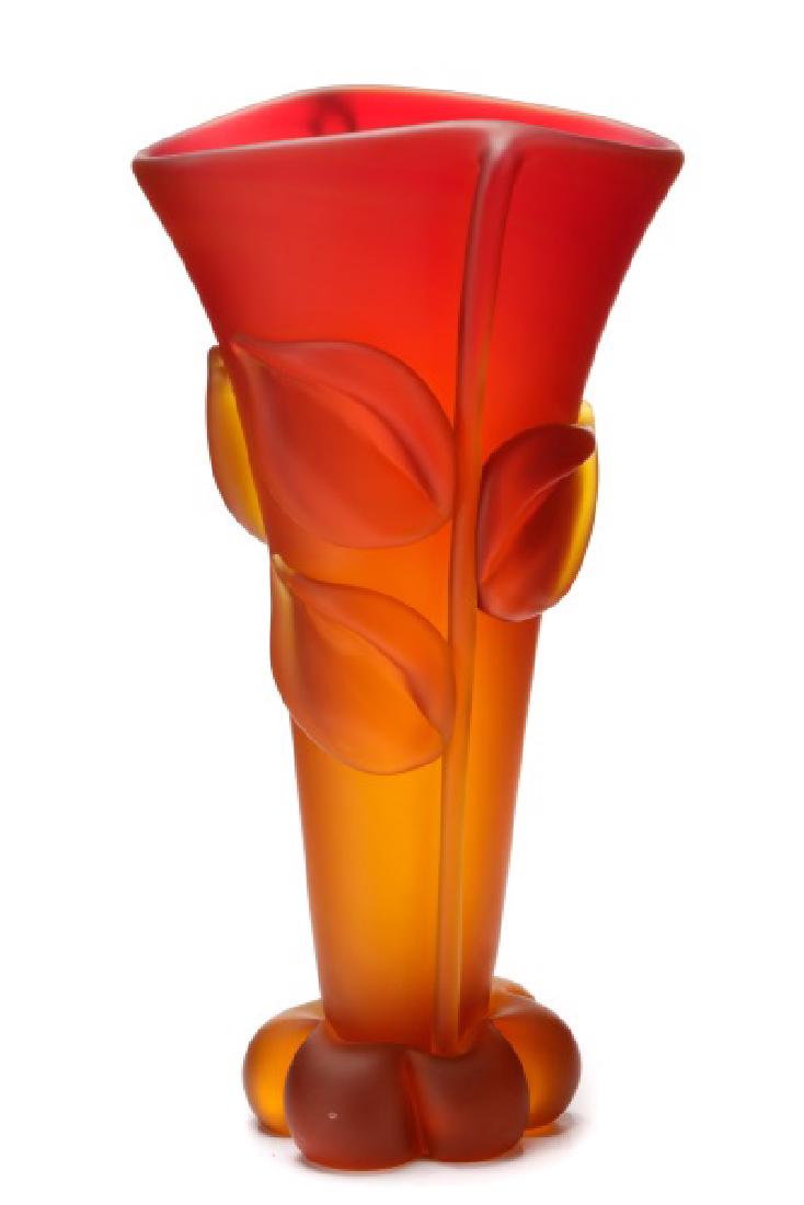 Amber Red Art Glass Botanical Vase, Tommie Rush (1 of 9)