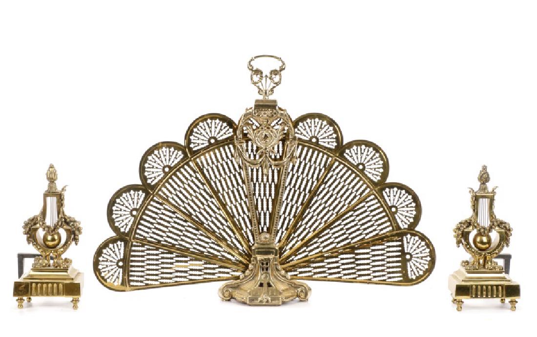 3-Piece Neoclassical Style Firescreen, Andiron Set (1 of 8)