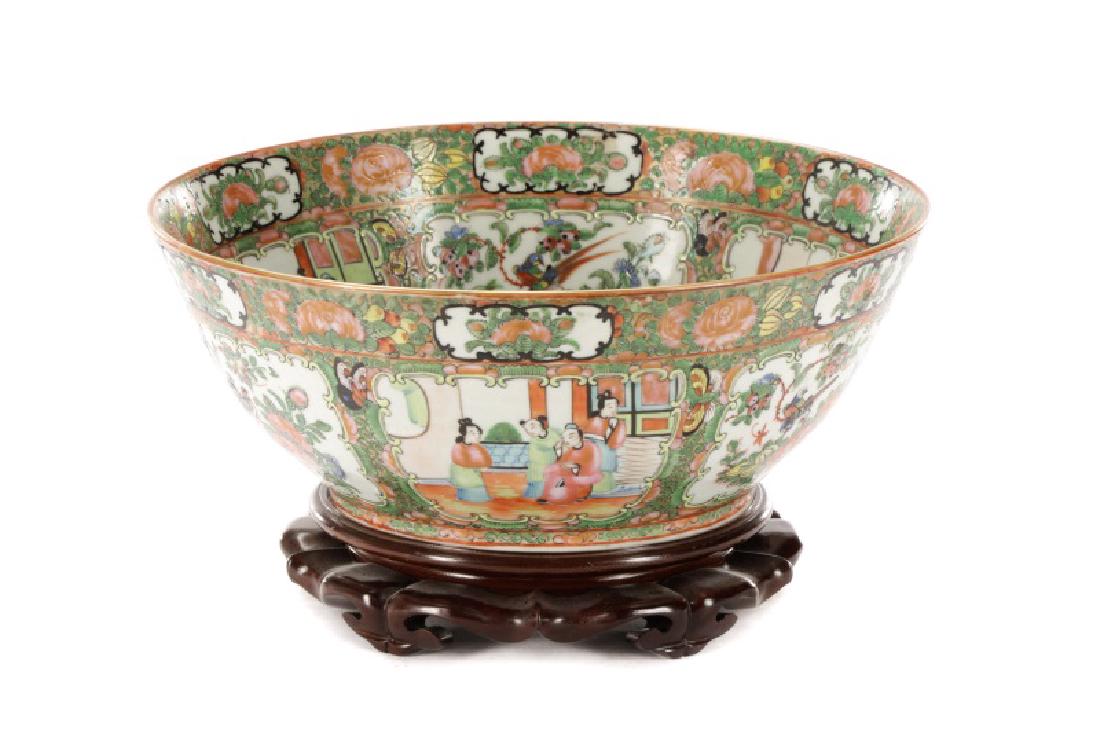 19th C. Chinese Export Rose Medallion Punch Bowl (1 of 9)