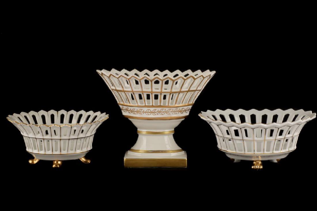 3 Gilt Rimmed White Porcelain Reticulated Baskets (1 of 7)