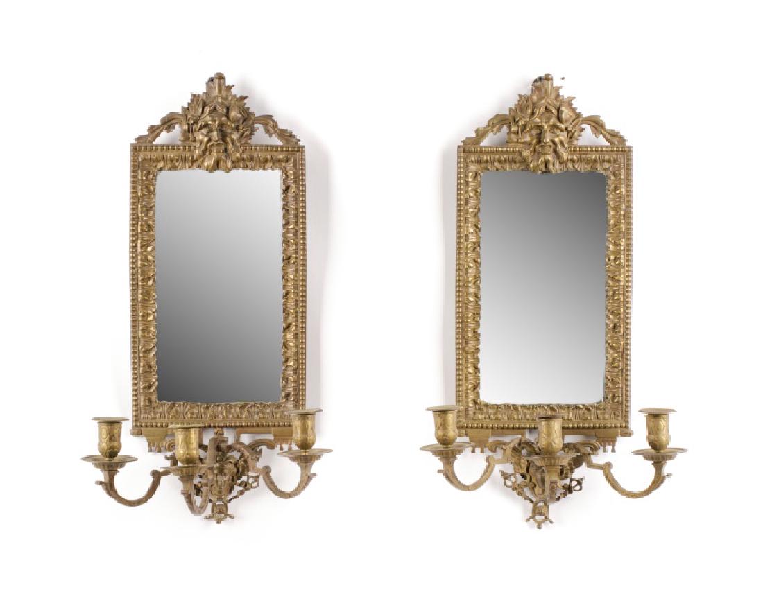 Pair Neoclassical Style 3-Light Wall Sconces (1 of 4)