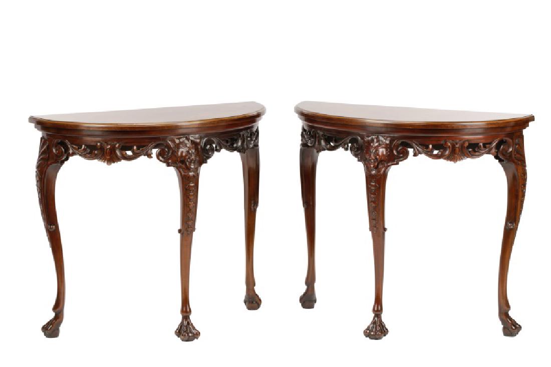 Pair, Baker Chippendale Style Demilune Side Tables (1 of 7)