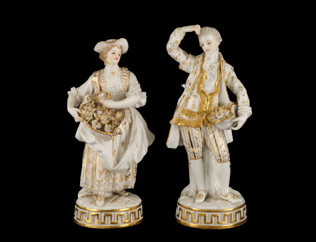 Pair of Meissen Porcelain White & Gilt Figurines (1 of 1)