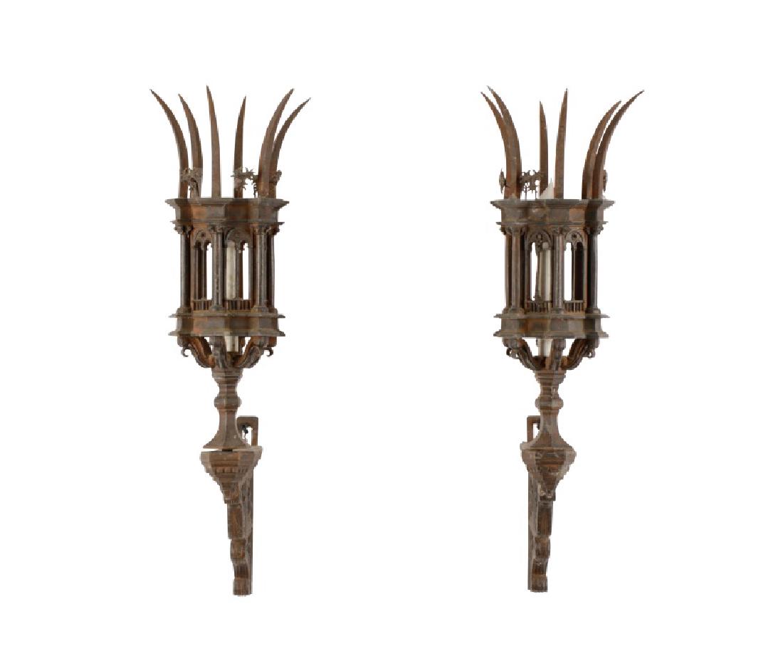 Pair, Cast Iron Gothic Revival Style Wall Sconces (1 of 1)