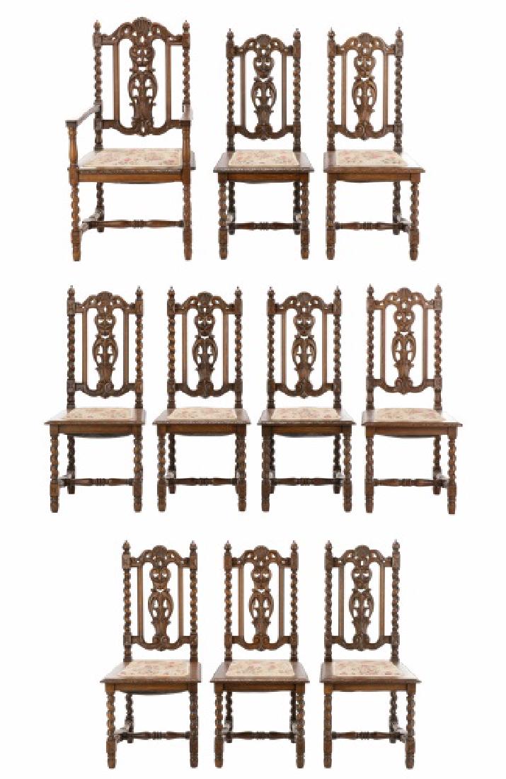 Set, 10 Carved Oak Renaissance Revival Chairs (1 of 8)