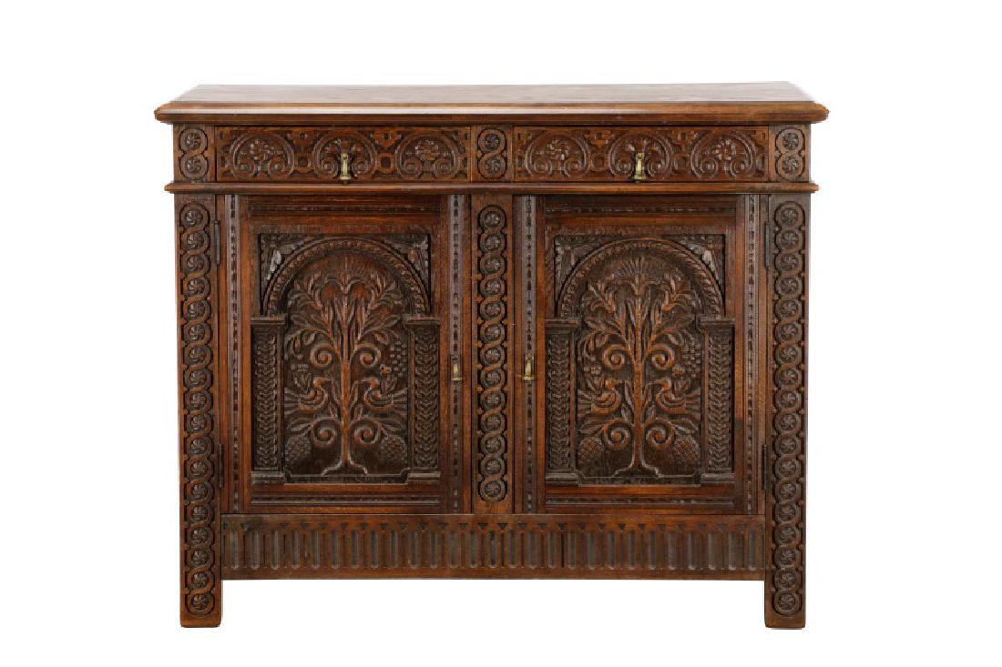 Carved Oak Spanish Revival Style Cabinet (1 of 1)