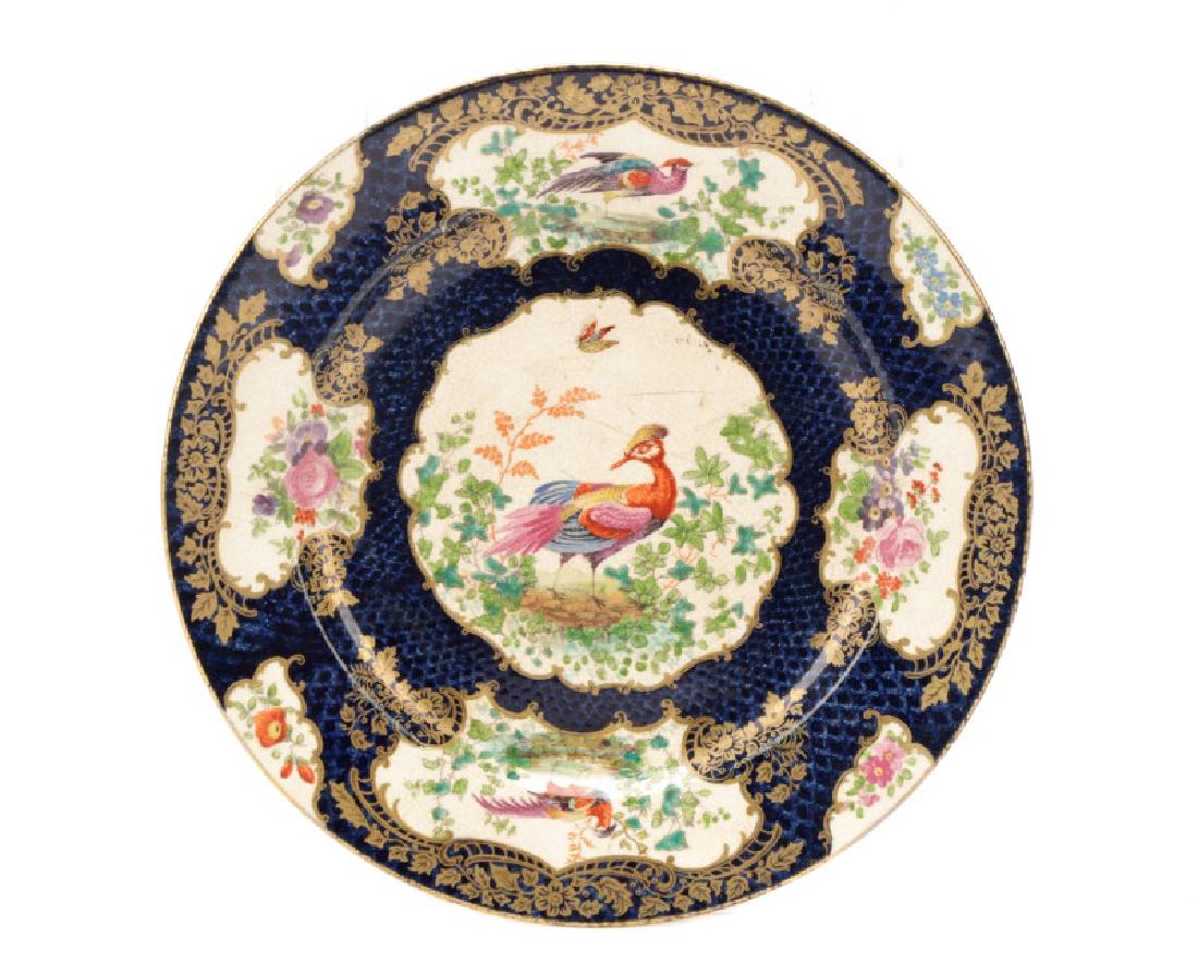 English Hand Painted Cobalt & Bird Motif Plate (1 of 6)
