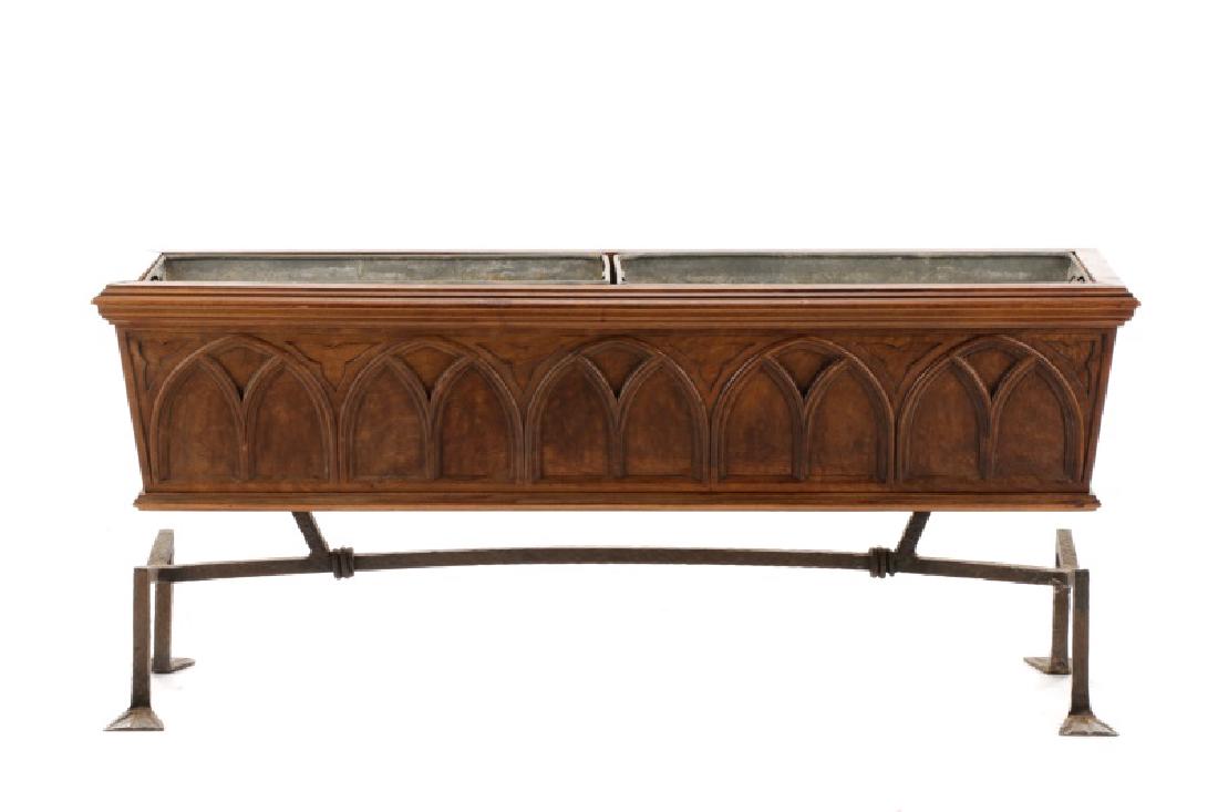English Walnut Gothic Revival Jardiniere, Planter (1 of 8)