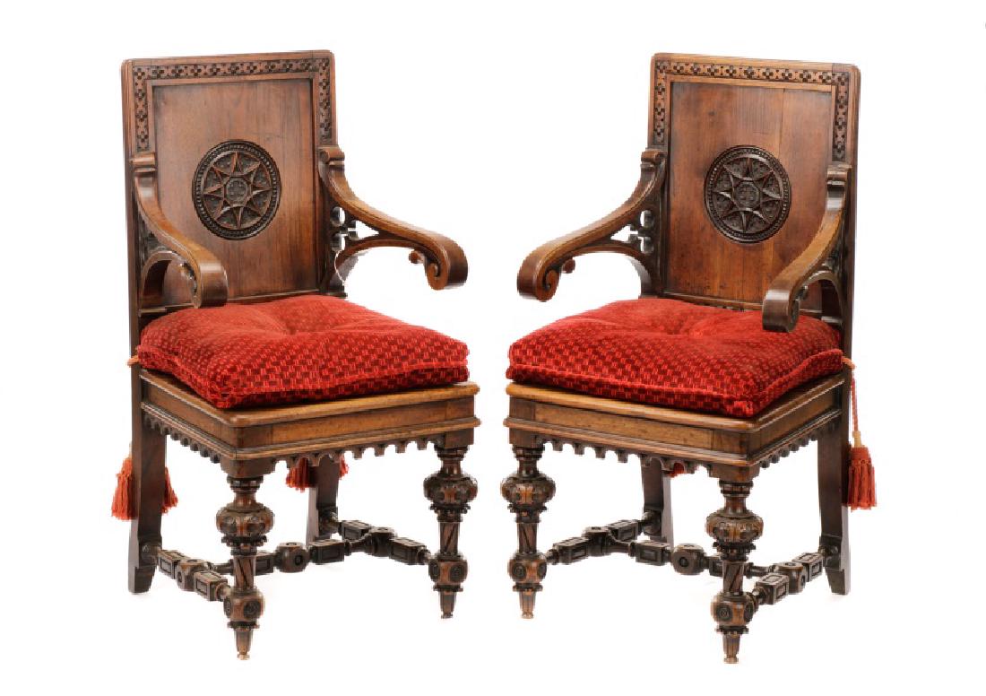 Pair of English Gothic Revival Style Hall Chairs (1 of 9)