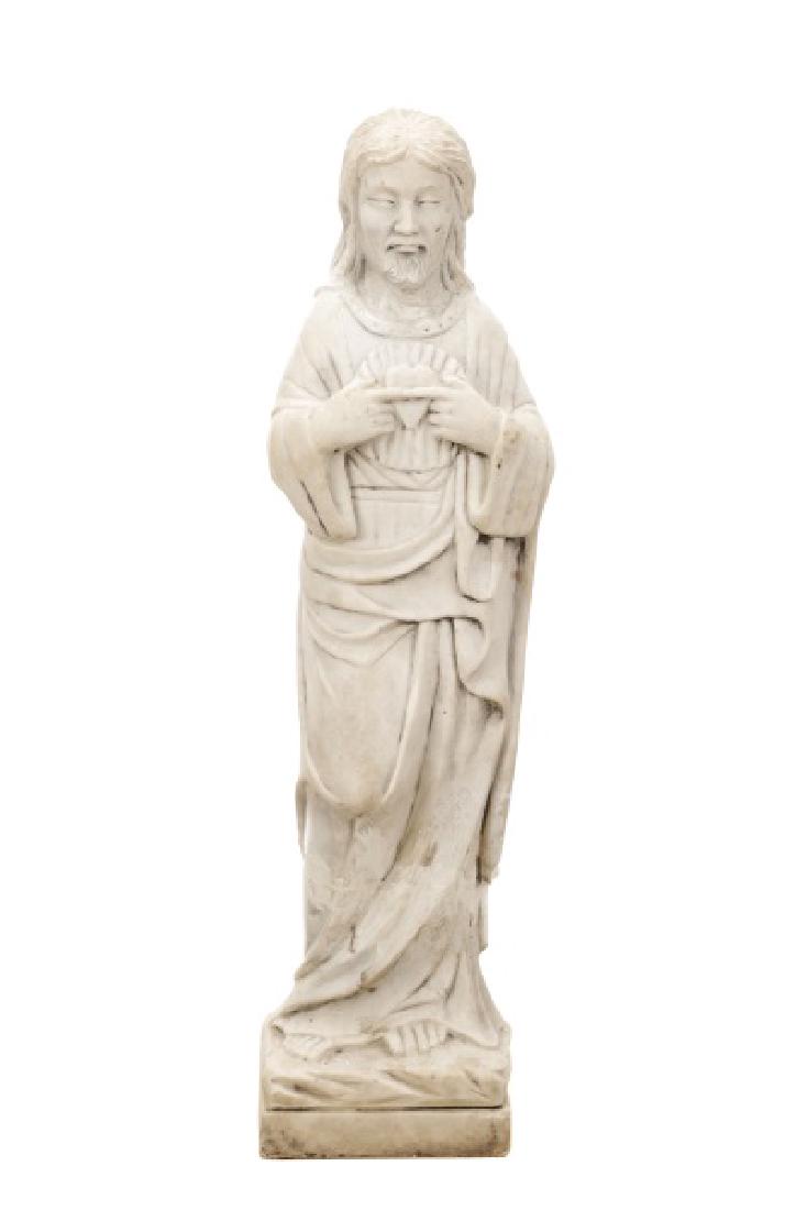Carved Marble Sculpture of Christ w/ Sacred Heart (1 of 1)
